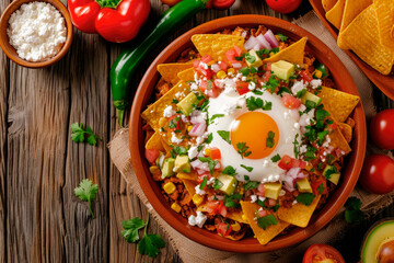 Traditional mexican chilaquiles. Mexican breakfast