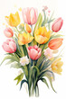 a watercolor painting of a bunch of tulips on a white background