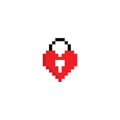 Poster -  pixel heart lock icon vector  pixel art for 8 bit game