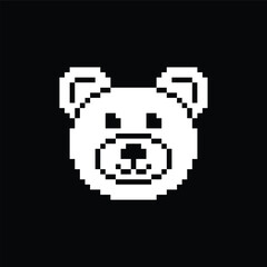 Poster - pixel bear icon.  Vector pixel art bear head 8 bit game logo for company 