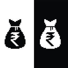 Poster - pixel  Money bag Indian Rupee vector icon sign for 8 bit game