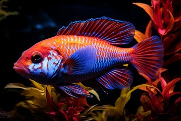 Wall Mural - Vibrant underwater ecosystem. majestic sumatran barb fish embraced by colorful coral reefs