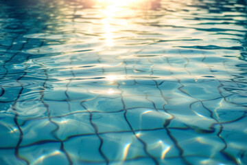 Wall Mural - Calm water in pool with sunlight. The concept of peace and relaxation.
