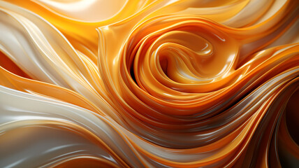 Wall Mural - Abstract swirling pattern of glossy orange and white resembling liquid or molten material in motion.Background concept. AI generated.