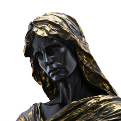 black and gold woman statue wearing a veil on a transparent background png isolated