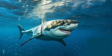 Underwater Image Of A Stunning Wild Great White Shark, Generative AI