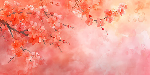 Wall Mural - watercolor background with cherry blossoms in