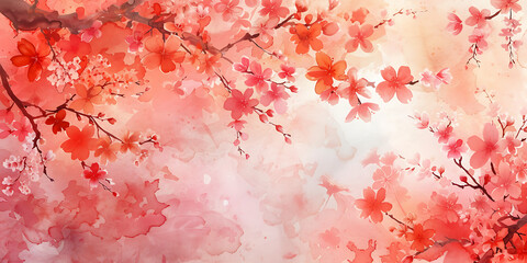 Wall Mural - watercolor background with cherry blossoms in