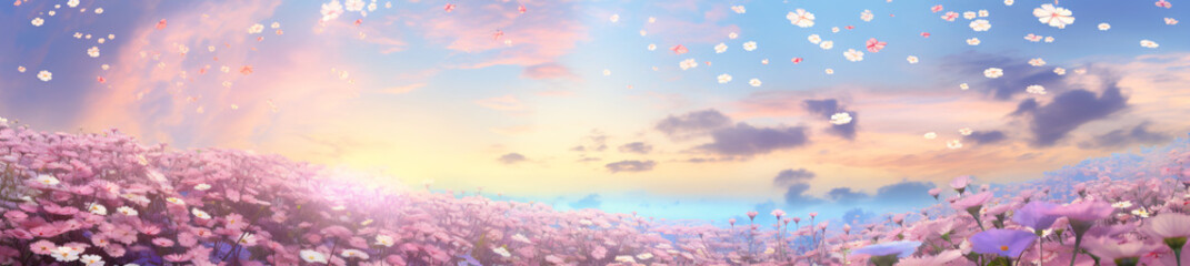 Poster - a beautiful cloudy sky with bright flowers