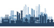 © is1003 - Industrial factories silhouette background. Oil refinery complex with pipes and tanks gas production.