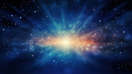 Poster - Abstract backgound with blue and orange light rays. God rays or light burst with bokeh