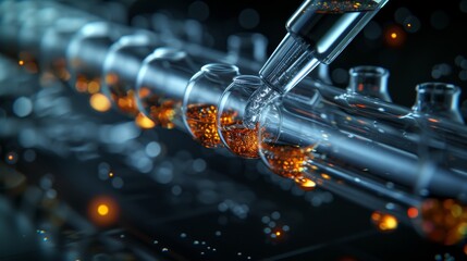 Aufkleber - An abstract background shows a pipette adding fluid to several test tubes.
