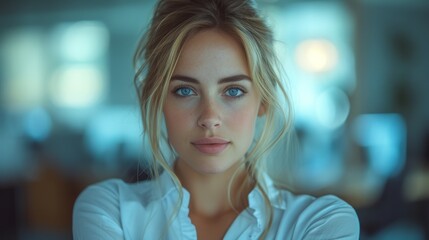 Poster - Cropped view of an attractive young woman working in her office. She is contemplating how to take the business to new technological heights.