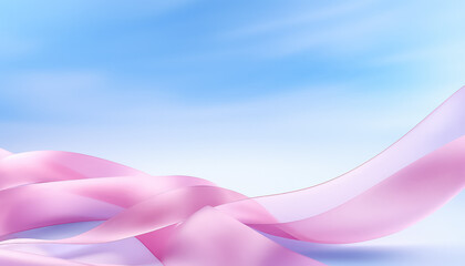 Wall Mural - pink ribbon on blue sky background World Cancer Day Concept