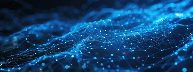 Aufkleber - Abstract blue technology background with a cyber network and connected particles. Artificial intelligence, global data connections, futuristic
