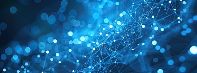 Aufkleber - Abstract blue technology background with a cyber network and connected particles. Artificial intelligence, global data connections, futuristic