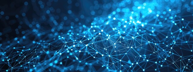 Aufkleber - Abstract blue technology background with a cyber network and connected particles. Artificial intelligence, global data connections, futuristic
