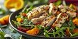 Delicious and healthy chicken salad with roasted veggies and greens, Generative AI