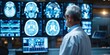 Male doctor conducting brain imaging study, facing away from camera, Generative AI