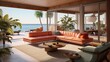 Coastal Chic: Mid-Century Home Interior Design in a Modern Living Room of a Seaside Villa - Effortless Elegance by the Sea