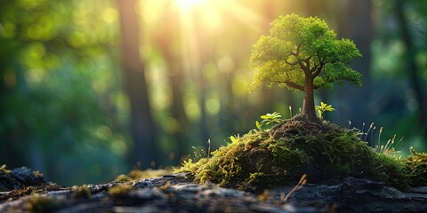 earth day ecology and conservation concept with green plants and nature