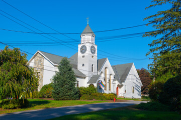 Memorial Congregational Church at King Philip Historic District in town of Sudbury, Massachusetts MA, USA. 