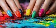 Colorful painted nails with an intricate design for manicure concept