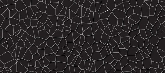 Aufkleber - Black color Broken Stained-Glass Background with white lines. Voronoi diagram background. Seamless pattern with 3d shapes vector Vintage Illustration background. Geometric Retro tiles pattern