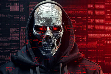 Experienced hacker in action breaking software protection server code Generative Ai image pic