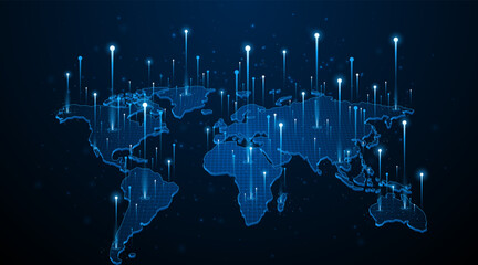 Leinwandbilder - Global connection network background. World map. Internet technology concept or global communication.	