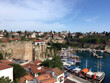 Antalya old town and port aerial view to the houses and many parked ships in marina mobile photo