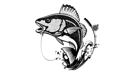 Wall Mural - Cod fish logo design. Cod fish emblem. Fishing theme illustration. Fish Isolated on white.