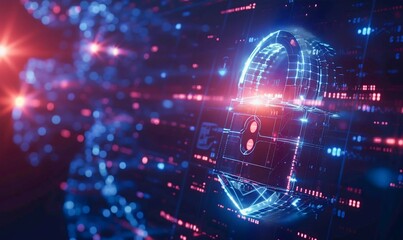 Poster - Advanced Cybersecurity Concept with Glowing Padlock on Circuit Board. Generative ai