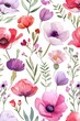 Vertical Watercolor seamless Illustration of spring flowers with various types of flowers, concept of the arrival and onset of spring. Concept for wrapped cover paper