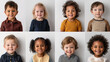 © JW Studio - Kindergarten portrait of multiracial smiling different toddler boys and girls. Happy children faces in mosaic collection. Adorable kids diversity concept