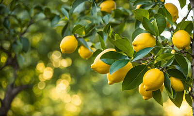 Canvas Print - Lemon tree branches laden with bright yellow lemons