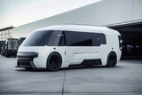 Fototapeta Miasto - Futuristic White Electric Van with Family-friendly Design