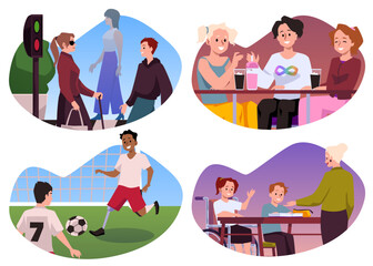 Canvas Print - Set of happy disabled people flat style, vector illustration