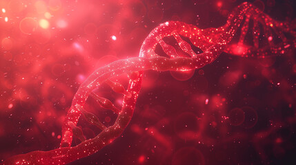 Red shiny glistening double helix illustration banner - Generative AI