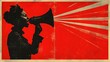 Retro collage style poster. An African woman is using megaphone for protesting for social rights, against of racism, for freedom and equality. Red and black contrast graphics with copy space.