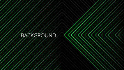 Black abstract background with green triangular pattern, modern geometric texture, diagonal rays and angles	