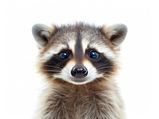 Wall Mural - Portrait of a cute funny raccoon, closeup, isolated on a white background