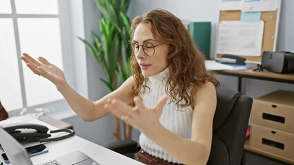 Poster - Oops! young beautiful woman working in the office, slaps her head in frustration and regret. an annoying memory error, she forgot a crucial detail. realized her foolish mistake too late.