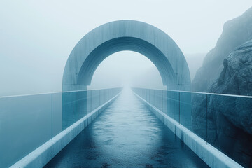 Poster - A minimalist image of a geometrically designed modern bridge, with clean lines and symmetrical elements that contribute to a sense of visual equilibrium.  Generative Ai.
