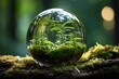 minimalistic design Globe On Moss In Forest Environmental Earth day concept,