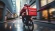 A courier on a bicycle delivers packages in the city, showcasing speed, service, and urban logistics.