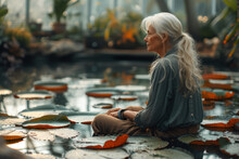 An Image Of A Senior Woman Enjoying A Moment Of Solitude And Reflection In A Botanical Garden, Illustrating The Tranquility And Fulfillment That Come From Connecting With Nature. Generative Ai.
