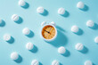 Alarm clock and pills medical background. Time to take pills. Taking pills by the hour. Right time for taking a medicine, sleeping pills, insomnia, healthcare concept.
