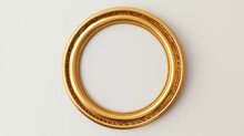 Vintage Gold Round Picture Frame On A White Background. Classic Antique Golden Picture Frame 