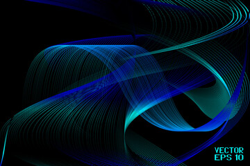 Wall Mural - Abstract Blue and Black Pattern with Waves. Striped Linear Texture. Vector. 3D Illustration